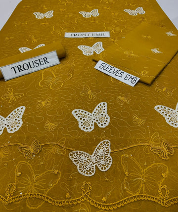 Lawn butterfly 2 PC chikankari with sequins-Mustard