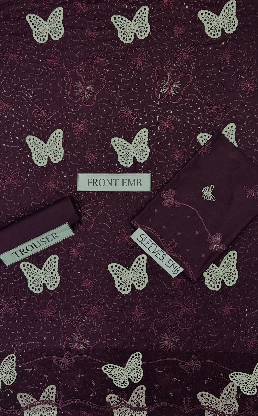 Lawn butterfly 2 PC chikankari with sequins-PLUM