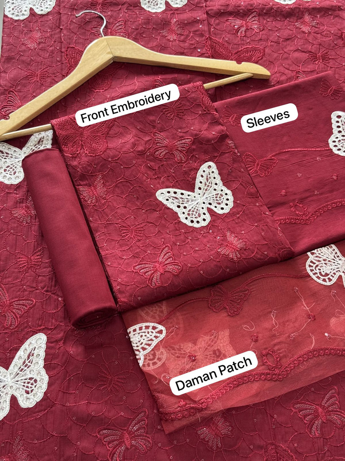 Lawn butterfly 2 PC chikankari sequins-Maroon