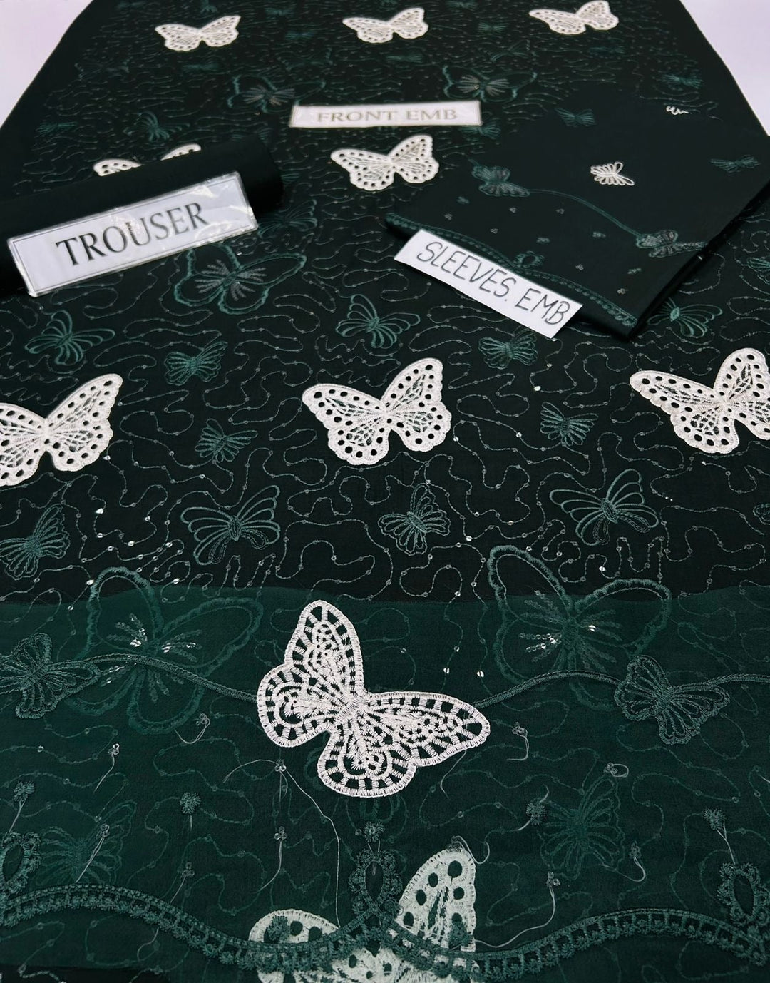 Lawn butterfly 2 PC Bottle Green Chikankari With Sequence