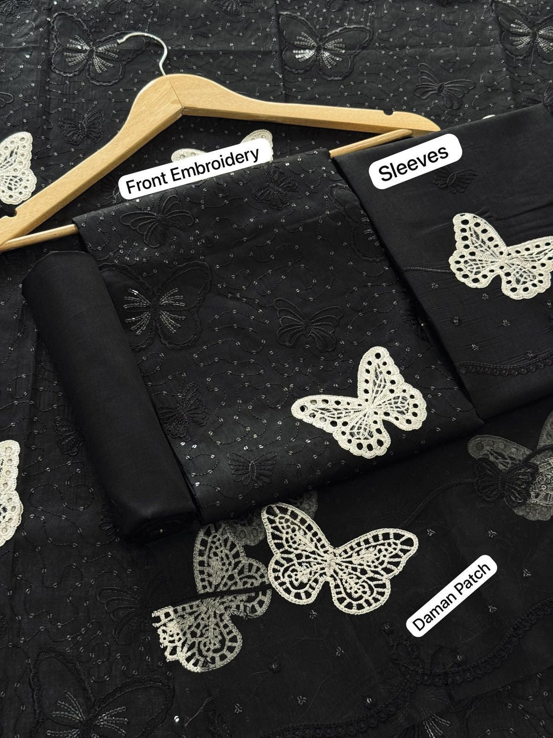 Lawn butterfly 2 PC chikankari with sequins work-Black