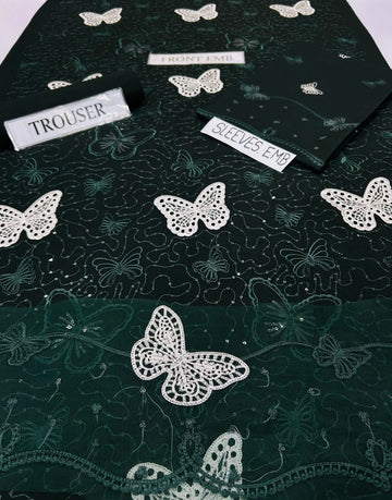 Lawn butterfly 2 PC Bottle Green Chikankari With Sequence