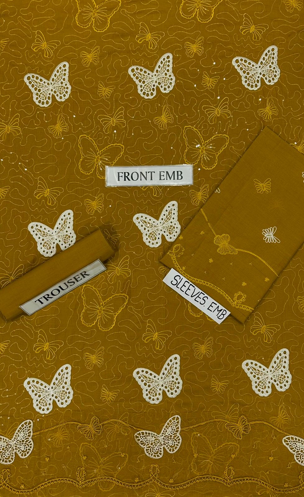 Lawn butterfly 2 PC chikankari with sequins-Mustard