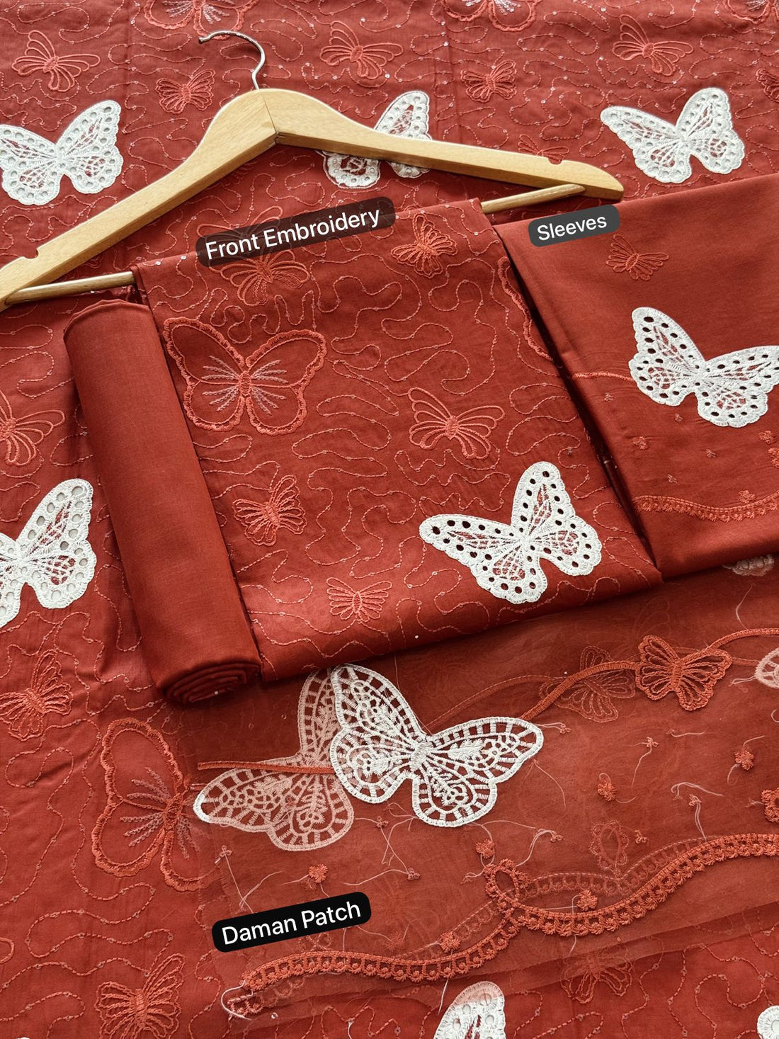 Lawn butterfly 2 PC chikankari with sequins work-RUST