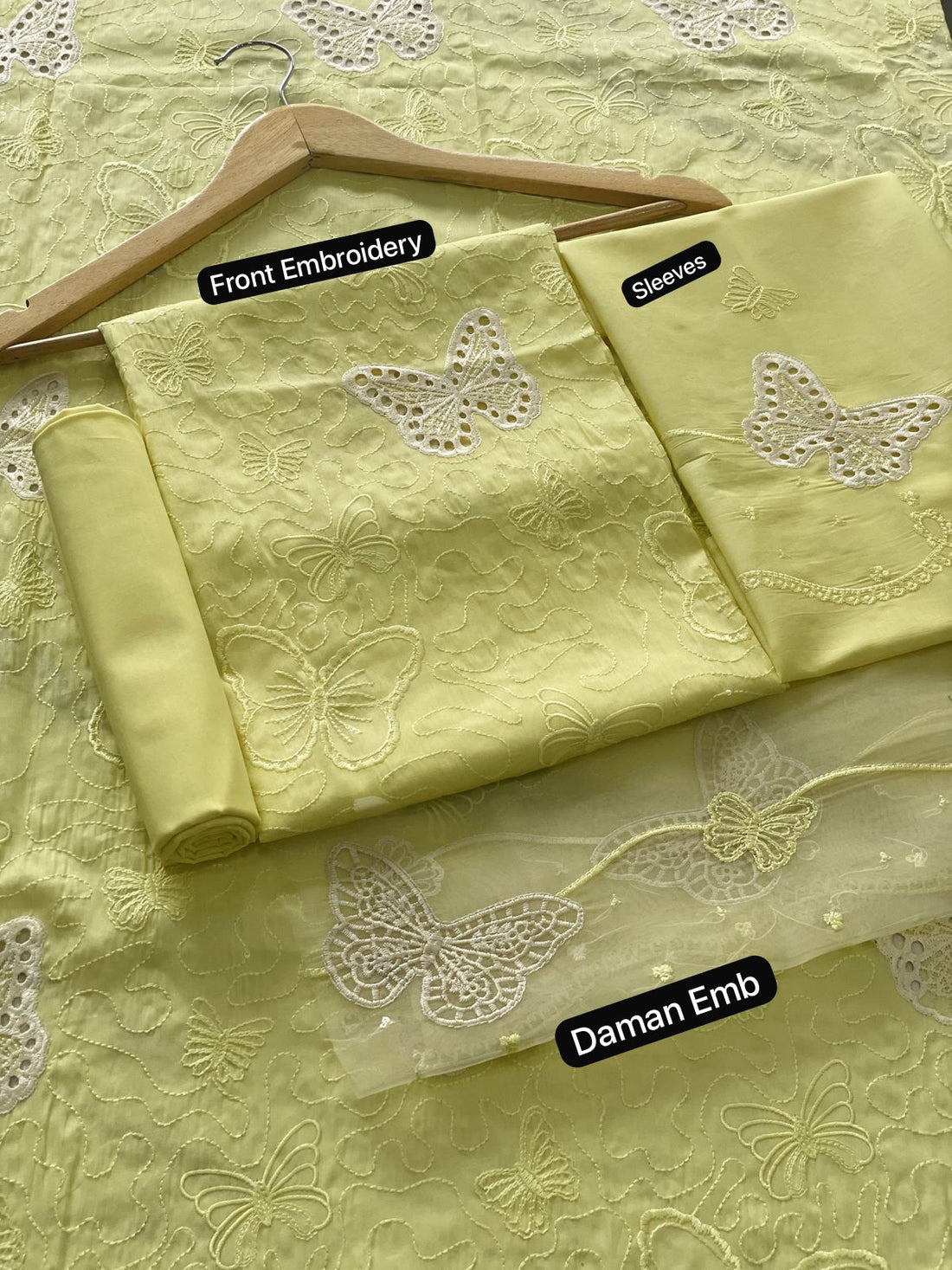 Lawn butterfly 2 PC chikankari with sequins work-Lime yellow