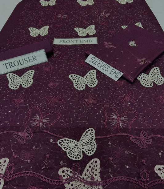 Lawn butterfly 2 PC chikankari with sequins-PLUM