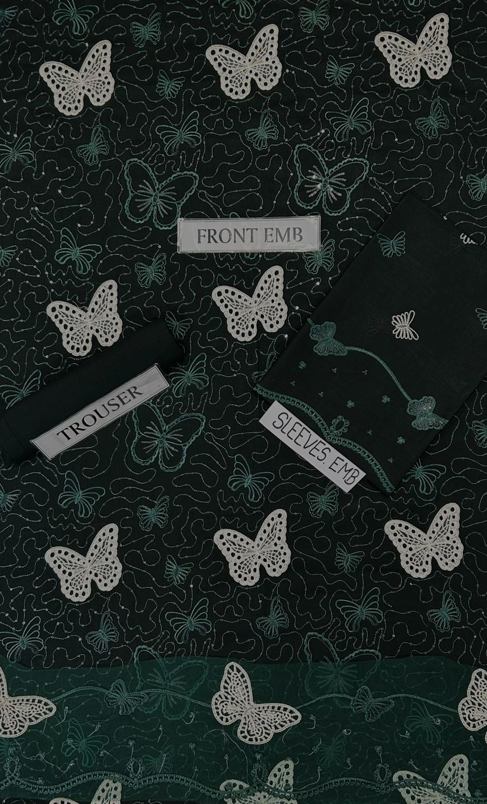 Lawn butterfly 2 PC Bottle Green Chikankari With Sequence