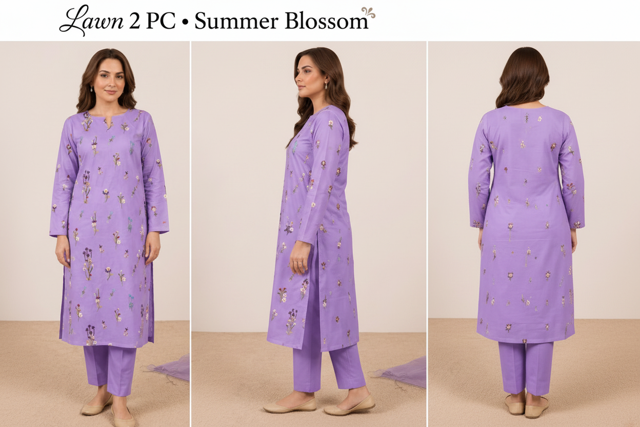 2pc Premium Pure Lawn Floral Embroidered-Lailik