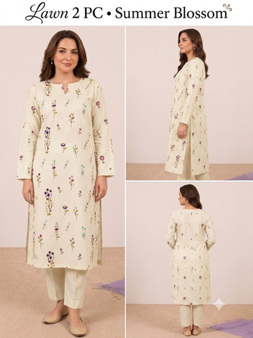 2pc Lawn Floral Embroidered-Cream