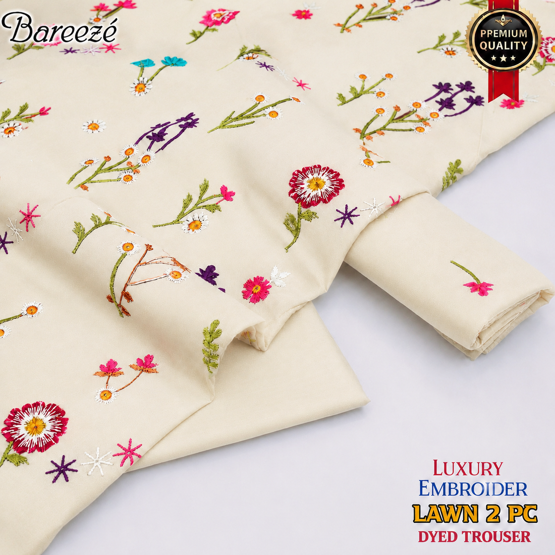 2pc Lawn Floral Embroidered-Cream