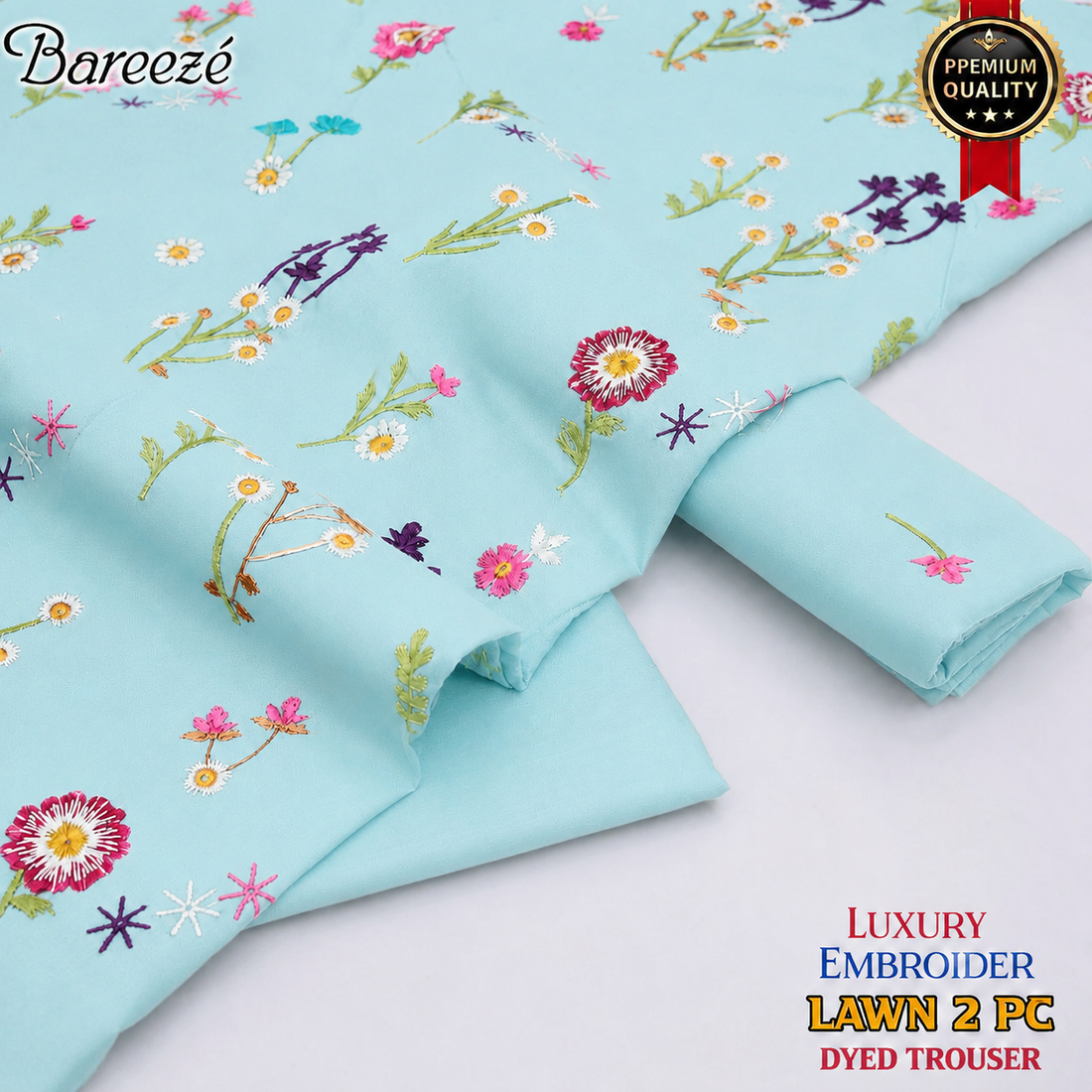 2pc Lawn Floral Embroidered-Sky Blue