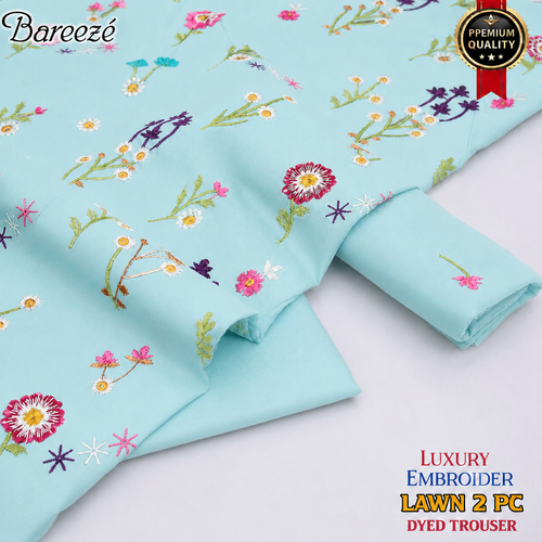 2pc Lawn Floral Embroidered-Sky Blue