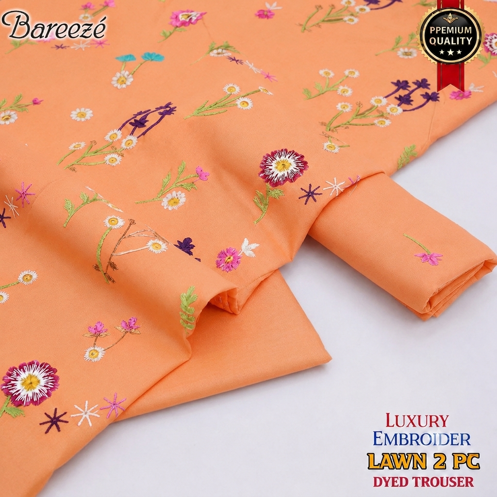 2pc Lawn Floral Embroidered-Peach