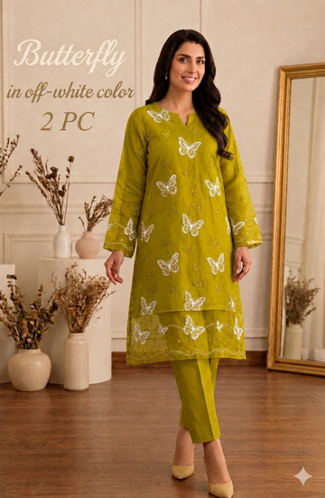 Lawn butterfly 2 PC chikankari with sequins work-Dhani