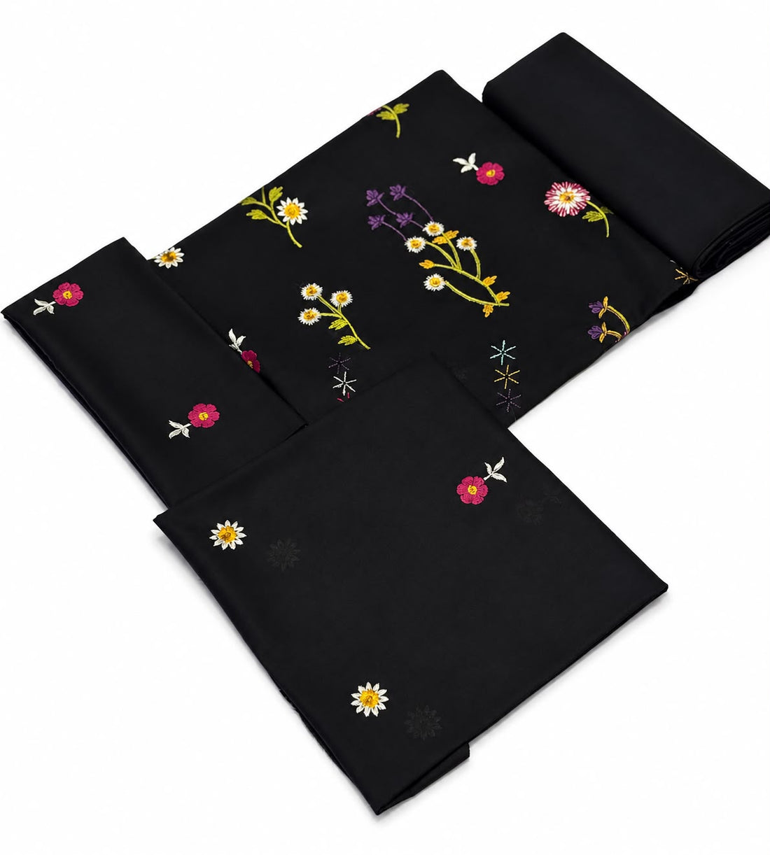 2pc Premium Pure Lawn Floral Embroidered- Black
