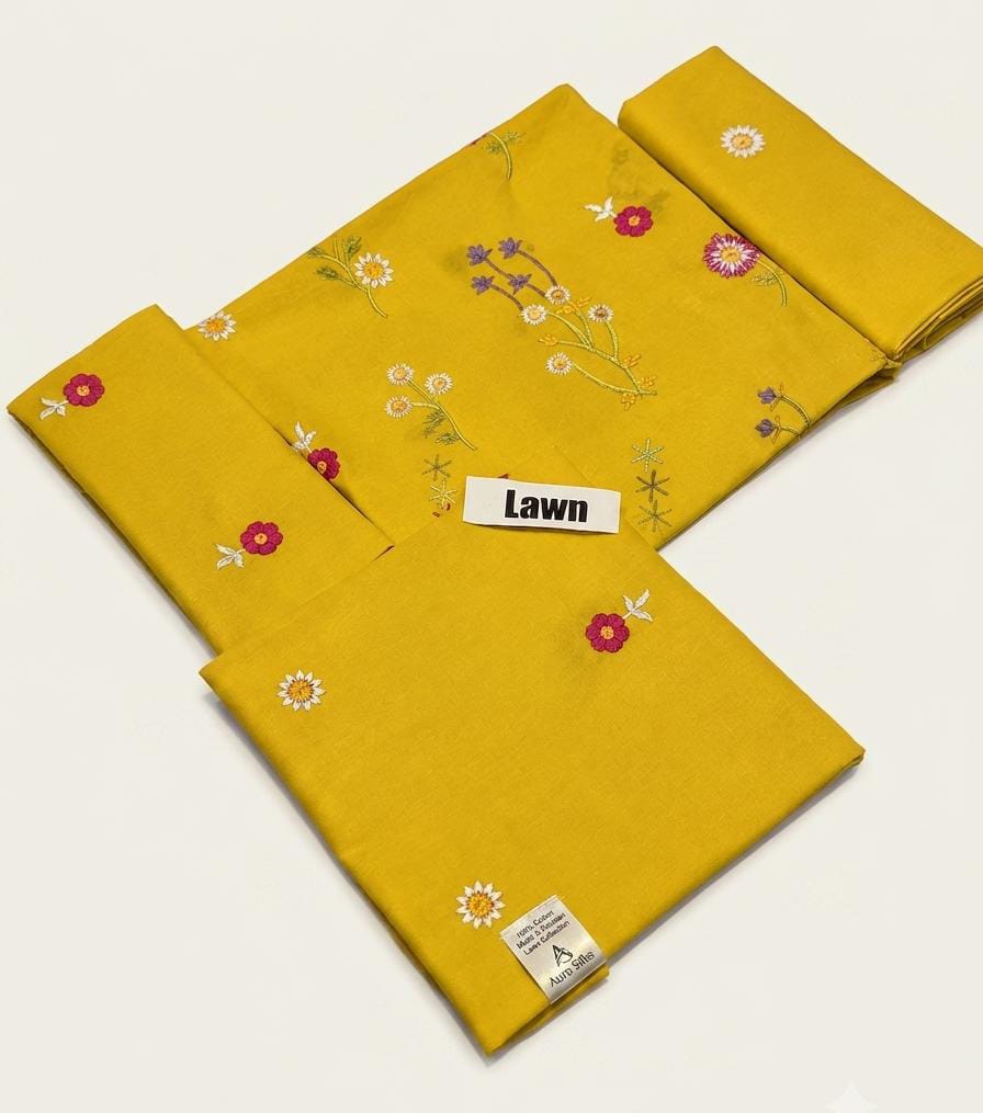 2pc Premium Pure Lawn Floral Embroidered-Mustard