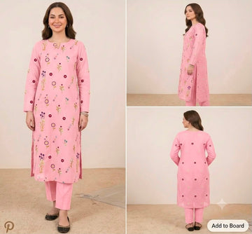 2pc Premium Pure Lawn Floral Embroidered-Pink