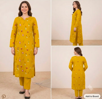 2pc Premium Pure Lawn Floral Embroidered-Mustard