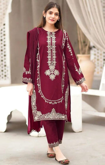 Lawn 2-Piece Embroidery Suit — Maroon