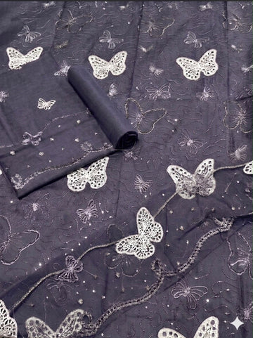 Lawn butterfly 2 PC Grey Chikankari With Sequence