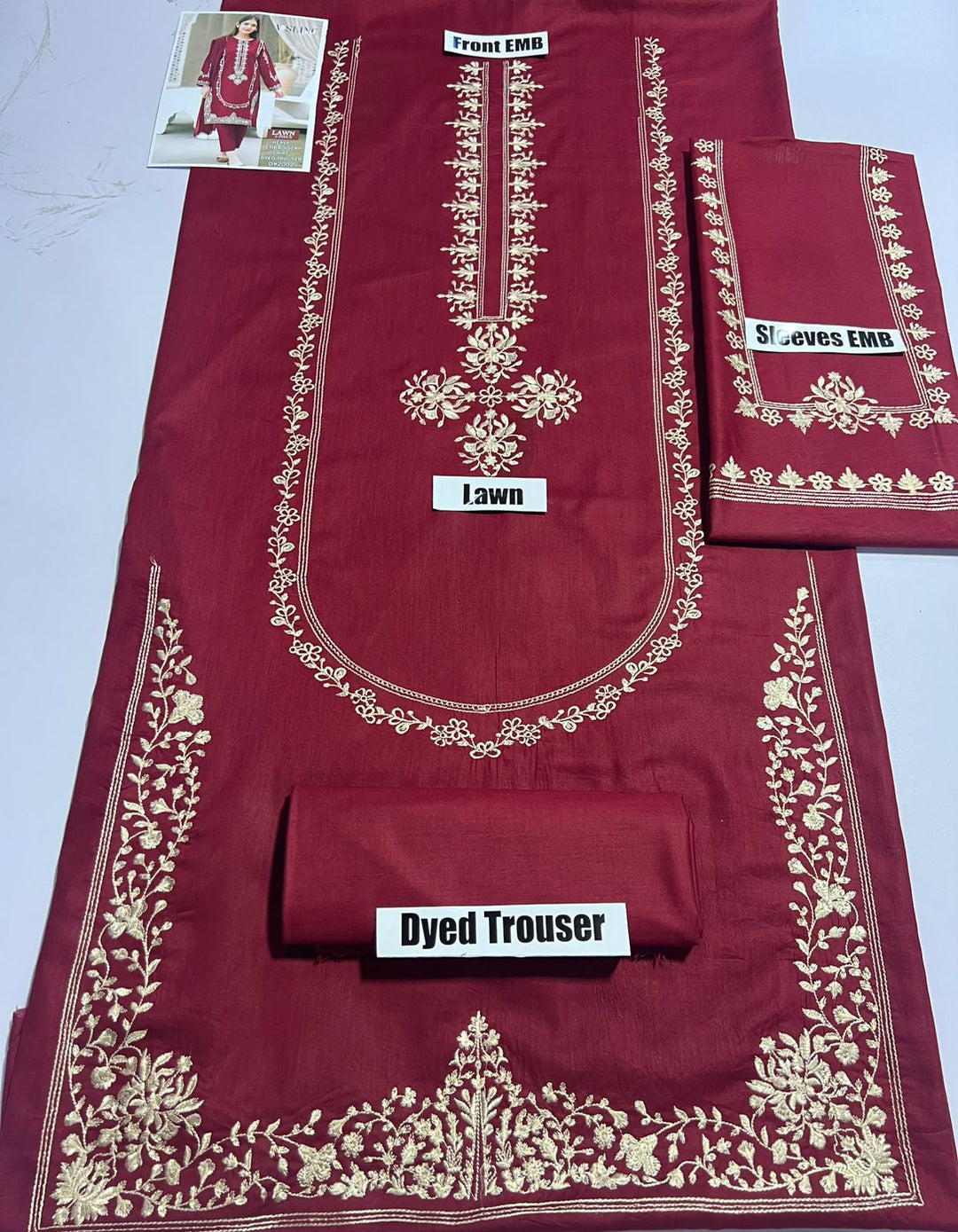 Lawn 2-Piece Embroidery Suit — Maroon