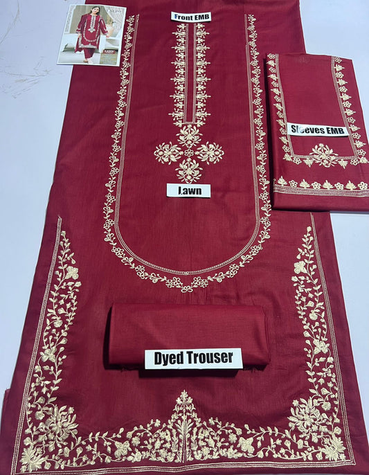 Lawn 2-Piece Embroidery Suit — Maroon