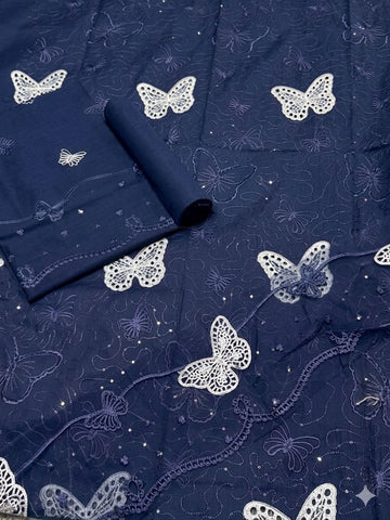 Lawn butterfly 2 PC Navy blue Chikankari With Sequence